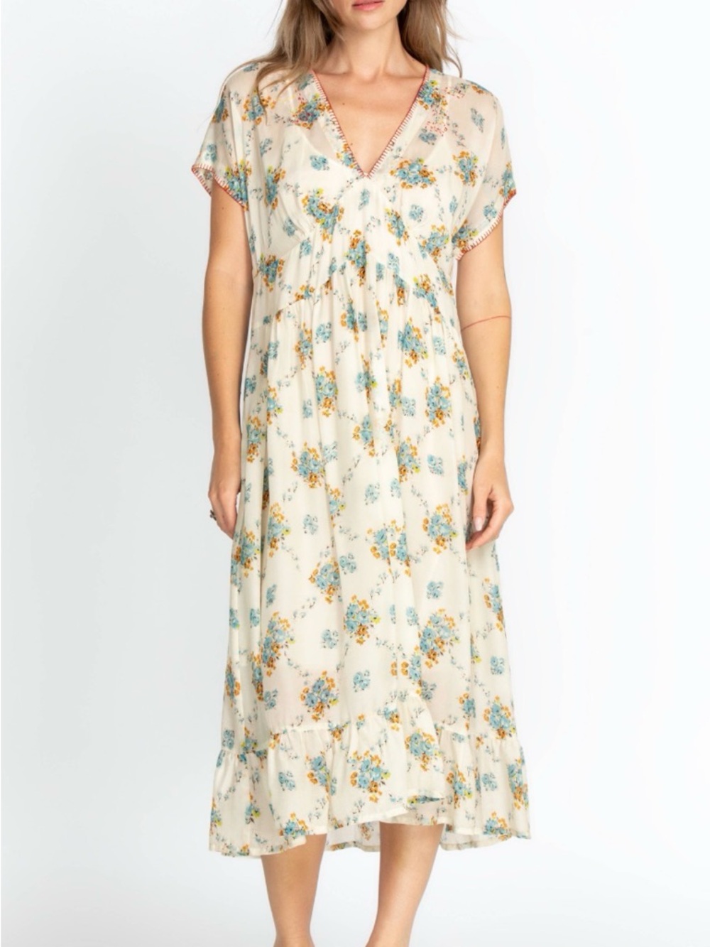 Johnny Was Buy Jane Sheer Floral Boho  Midi Dress Size XS